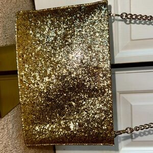 Kate Spade Gold Glitter Burgess Court Chain Clutch
